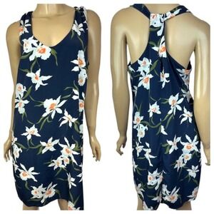 Old Navy Shift Dress Halter Top Navy Blue w/ White Flowers Size M Sleeveless